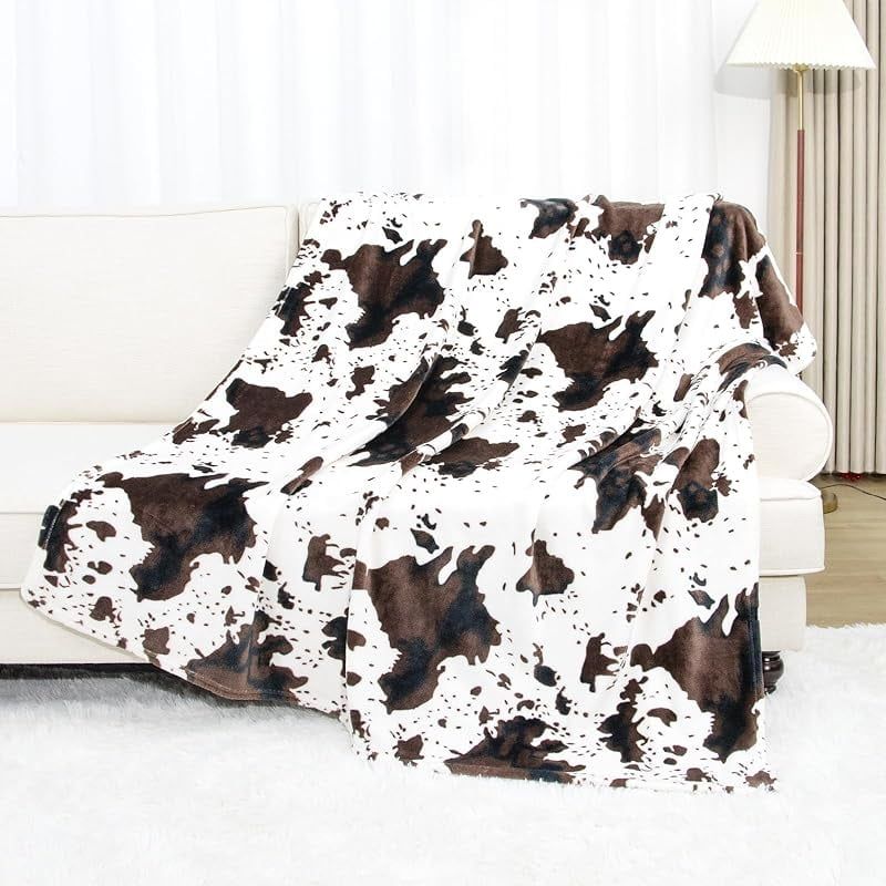 Black and White Cow Print Fleece Throw Blanket