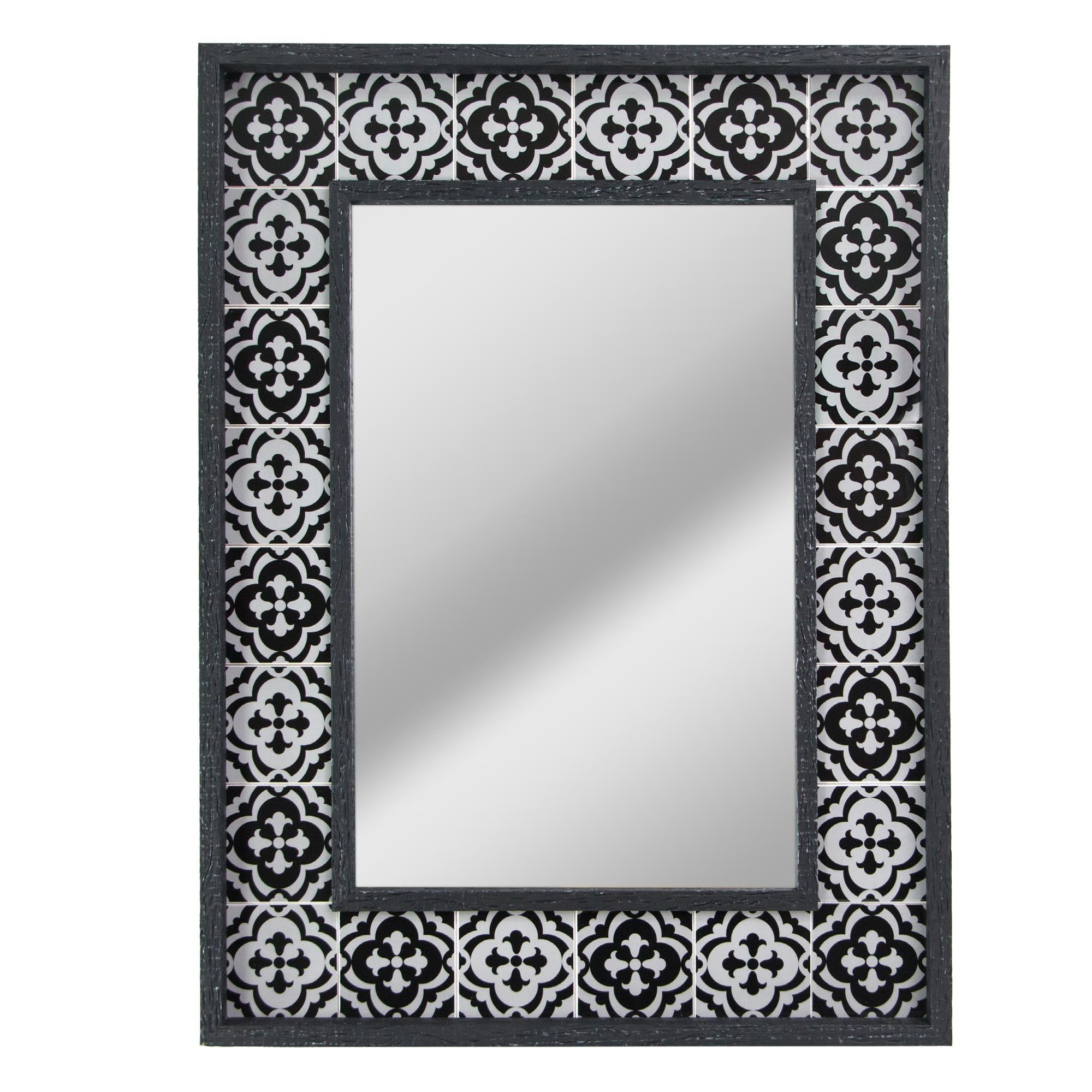 Distressed Black Wood Rectangular Framed Accent Mirror