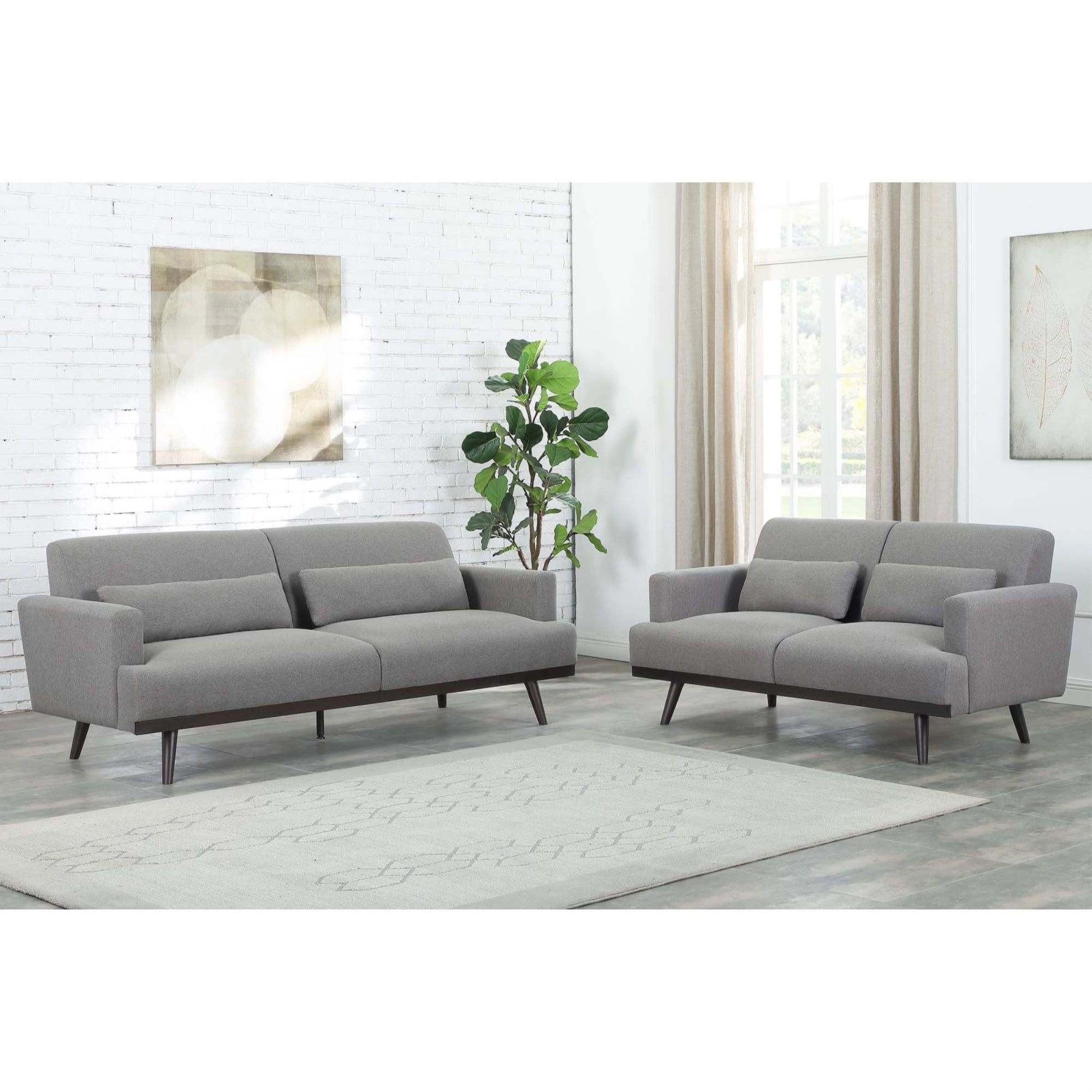 Blake Gray Mid-Century Modern 2-Piece Sofa Set with Dark Brown Legs