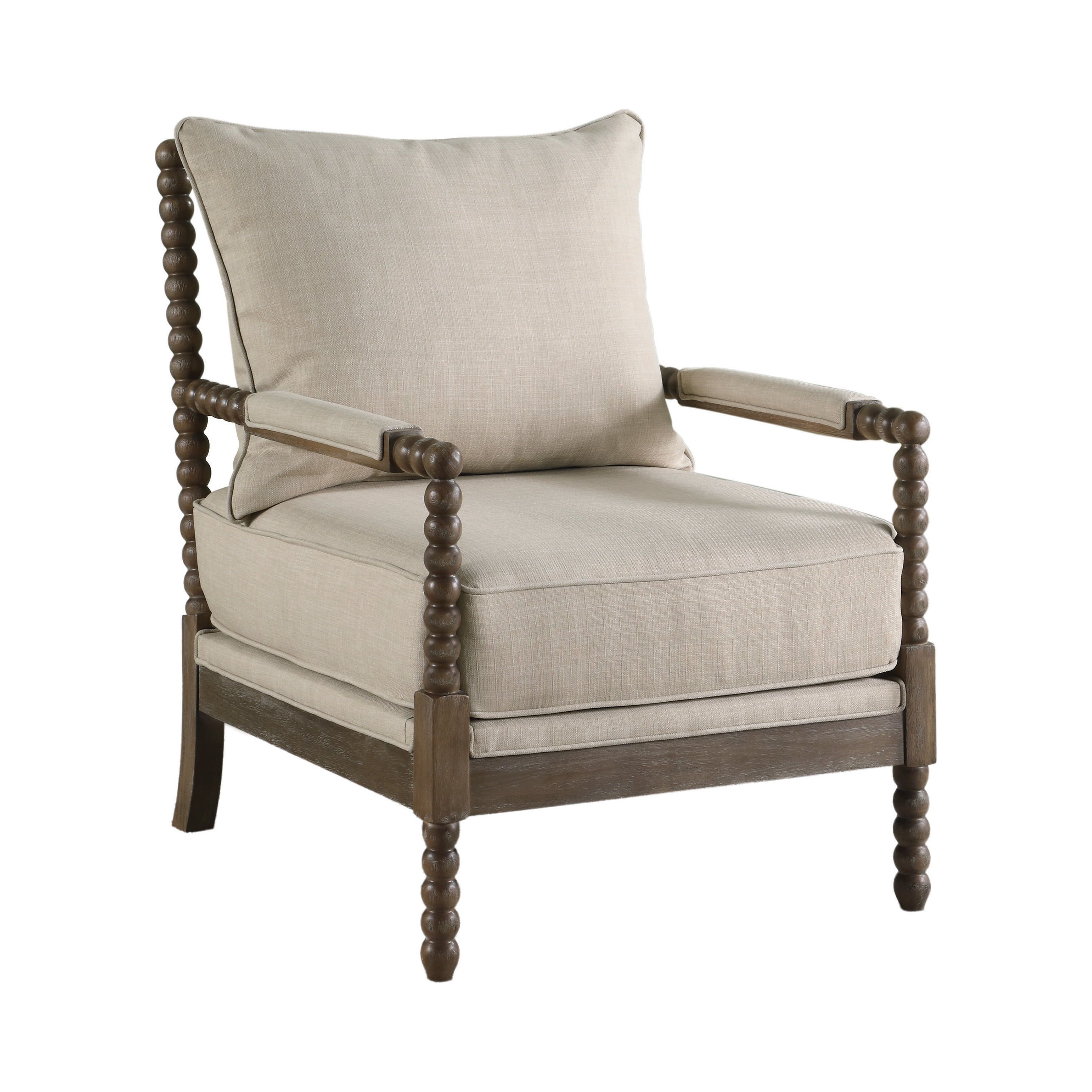 Transitional Geometric Beige Wood Accent Chair