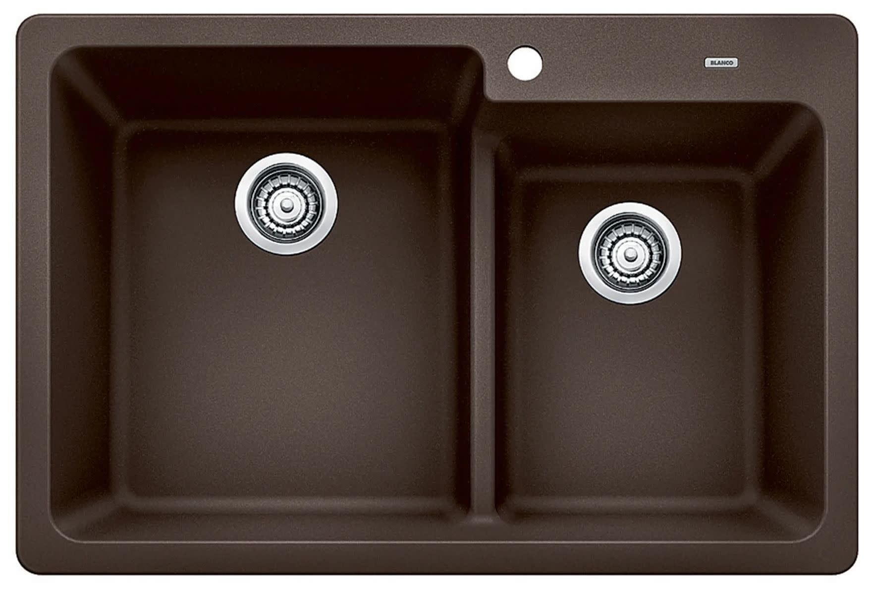 Cafe Brown 33" Double Bowl Stone Drop-In Kitchen Sink