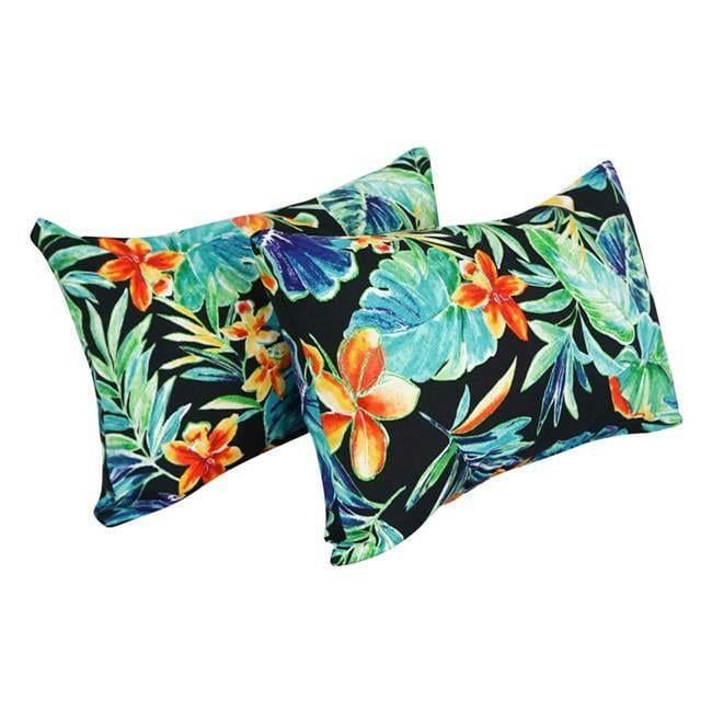 Tropical Floral Black and Multicolor Rectangular Throw Pillows Set