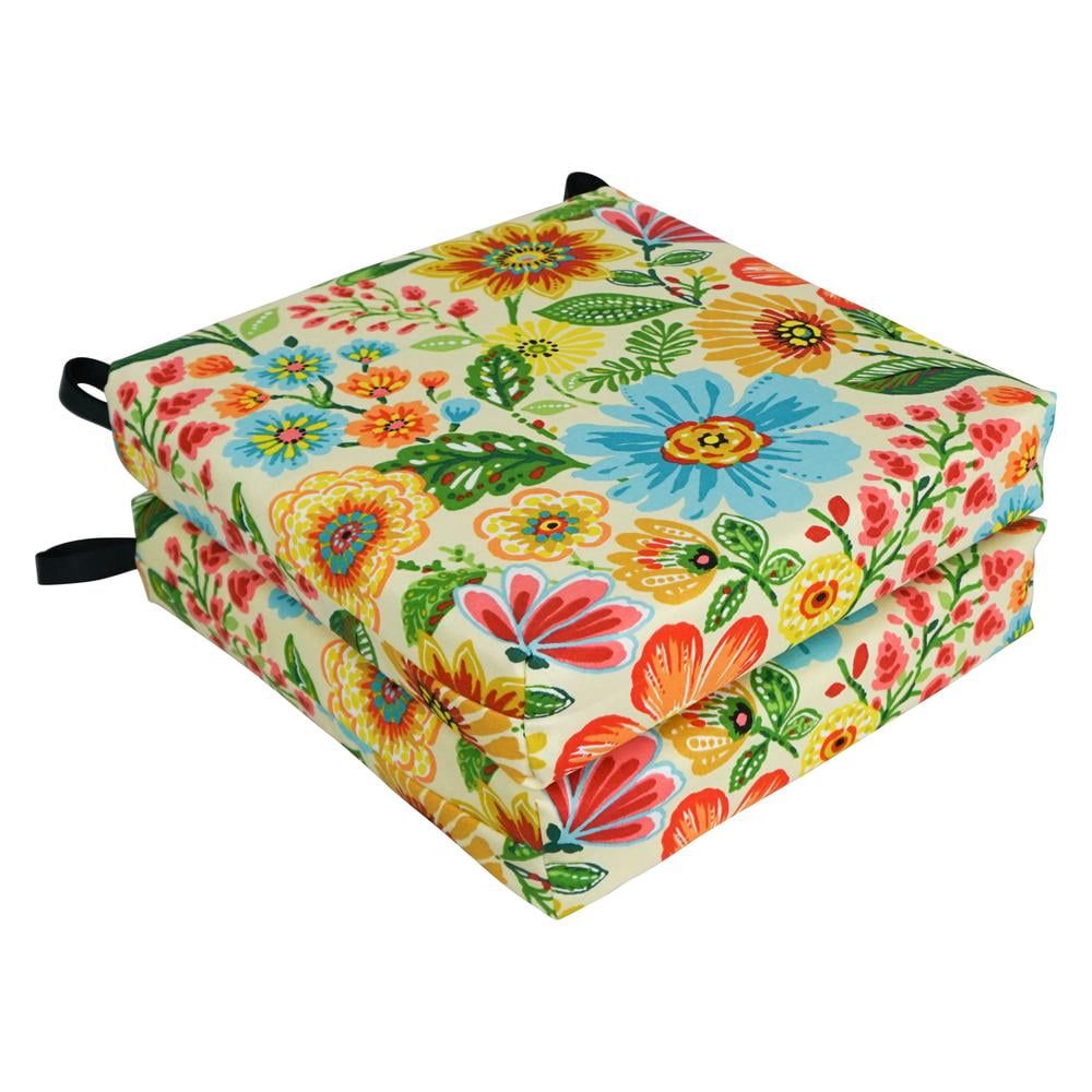 Vibrant Multicolor Floral Polyester Outdoor Chair Cushion, 16-inch