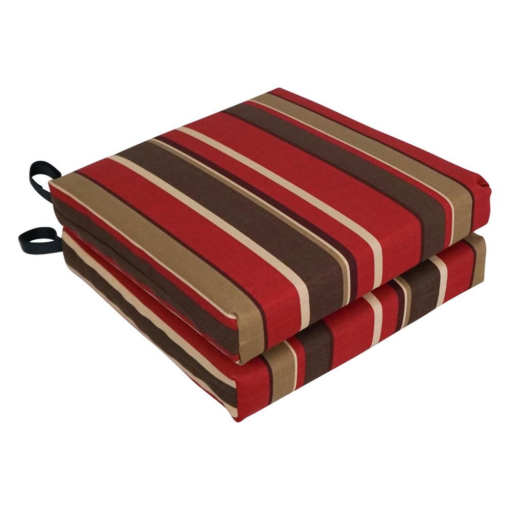 Montserrat Sangria Red and Brown Striped Polyester Outdoor Chair Cushions