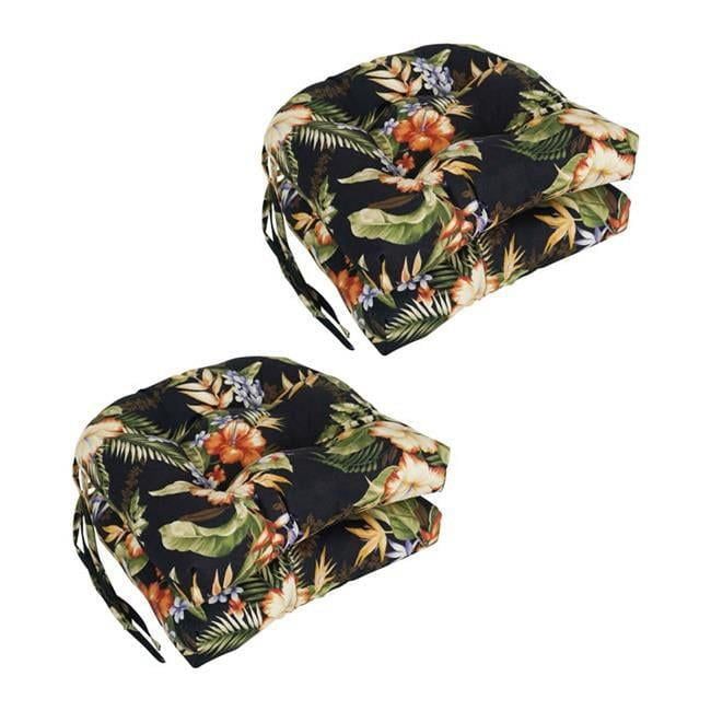 16-inch Black and Floral Polyester Outdoor Chair Cushions, Set of 4