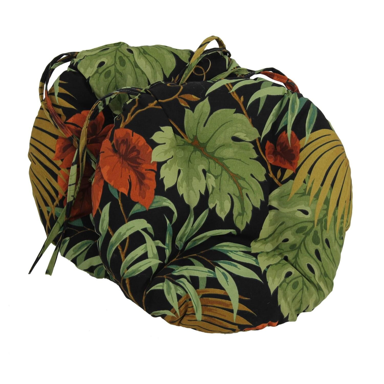 Tropique Raven Black and Green Polyester Outdoor Chair Cushions, Set of 2