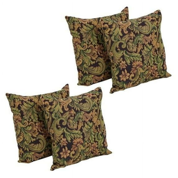 Set of 4 Brown Damask Tapestry Throw Pillows with Inserts
