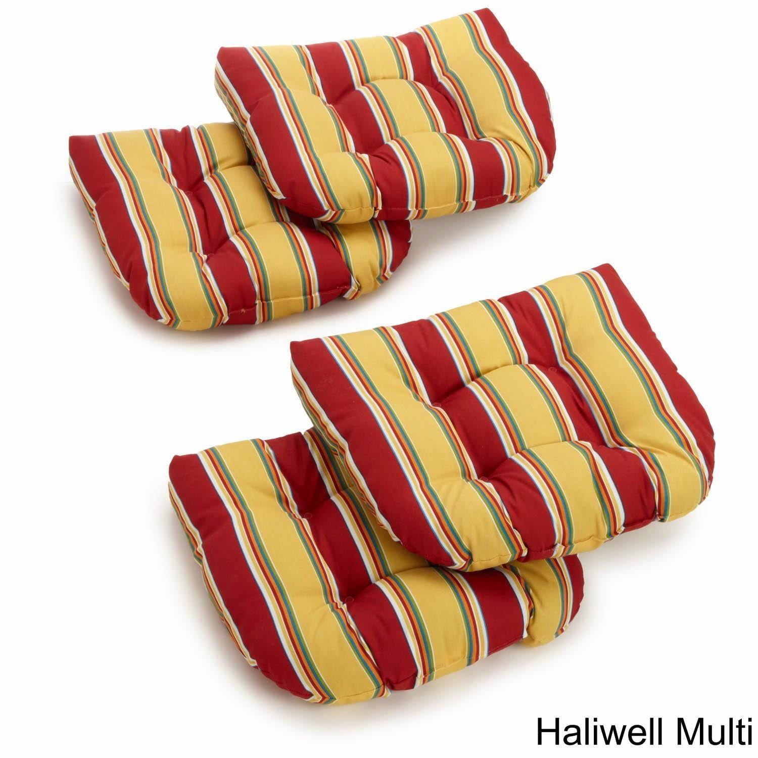 19-inch Yellow and Red Striped Polyester Tufted Dining Chair Cushions