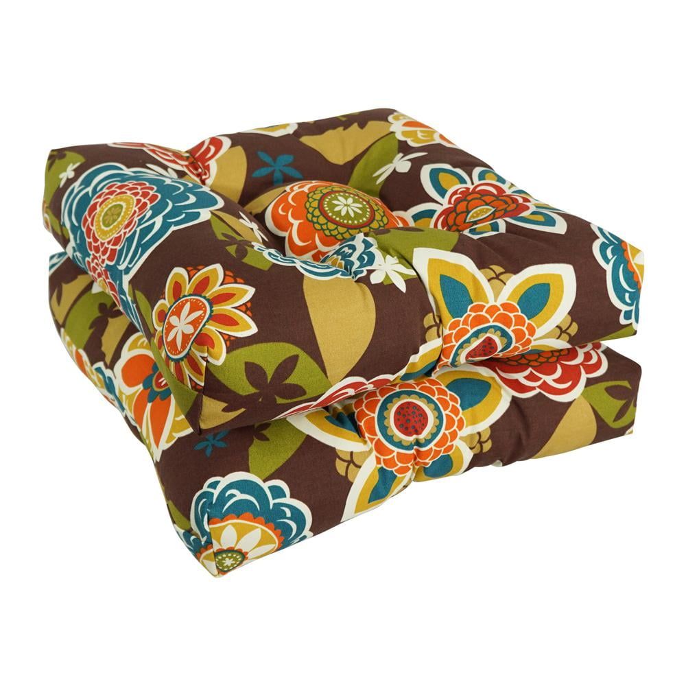 Annie Chocolate Multicolor Polyester Tufted Dining Chair Cushions, Set of 2