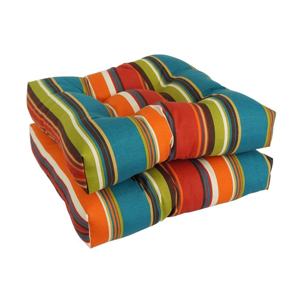 Westport Teal and Multicolor Striped Polyester Tufted Dining Chair Cushions, Set of 2