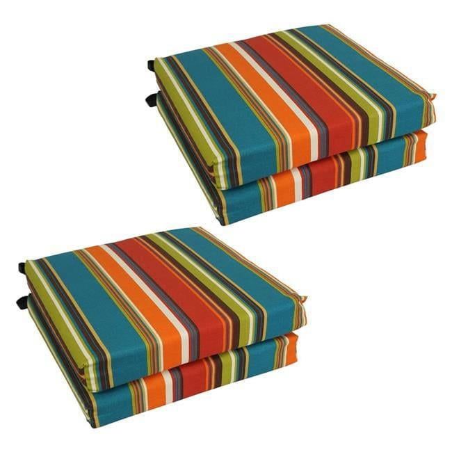 Westport Teal Striped Polyester Outdoor Chair Cushions, Set of 4