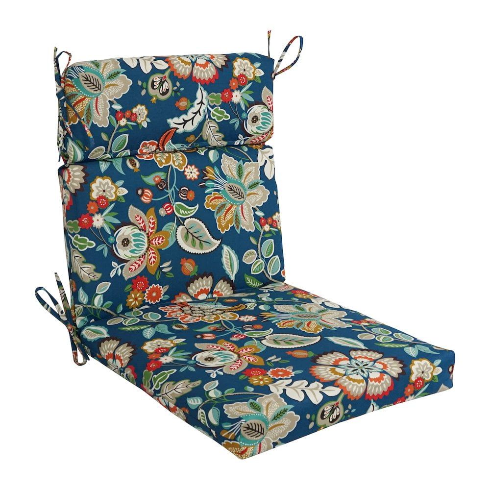 Telfair Peacock Blue Floral Polyester Outdoor Chair Cushion