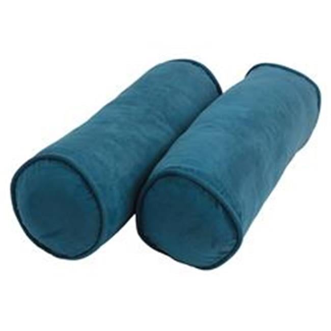 Teal Double-Corded Microsuede Bolster Pillows Set of 2
