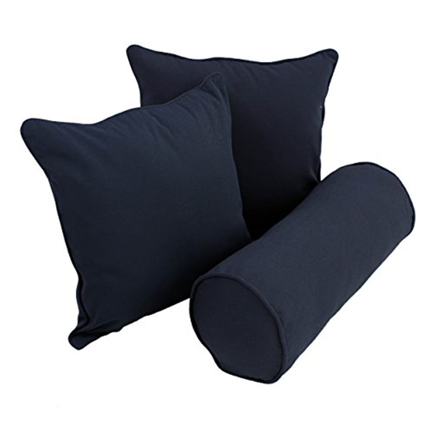 Navy Blue Twill Fabric Square and Bolster Pillow Set