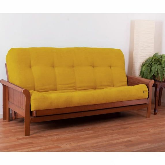 Handcrafted Lemon Yellow Microsuede Full-Size Futon Mattress