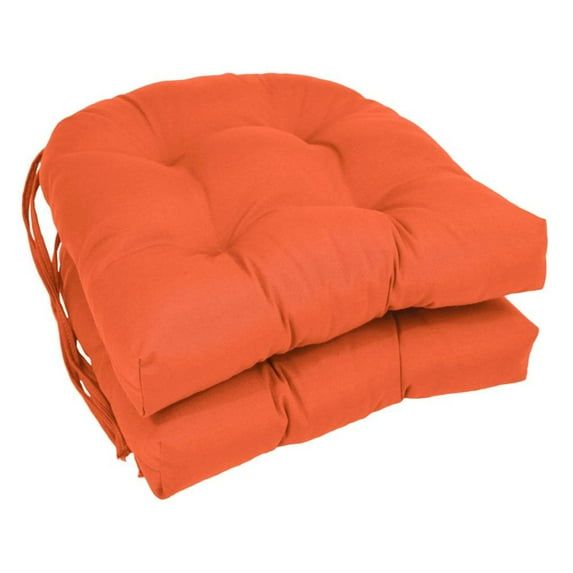 Tangerine Dream Twill U-Shaped Tufted Chair Cushions, Set of 2