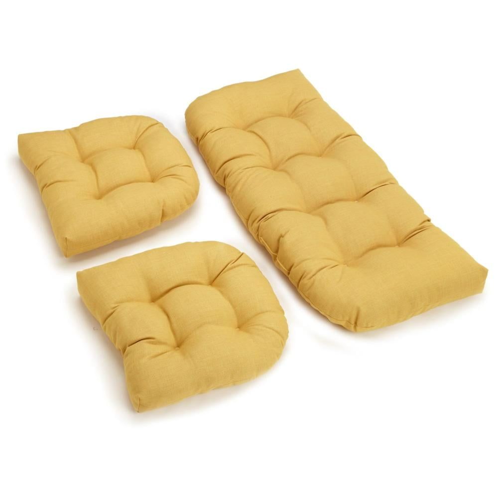 Lemon Yellow Tufted Spun Polyester Settee Cushion Set