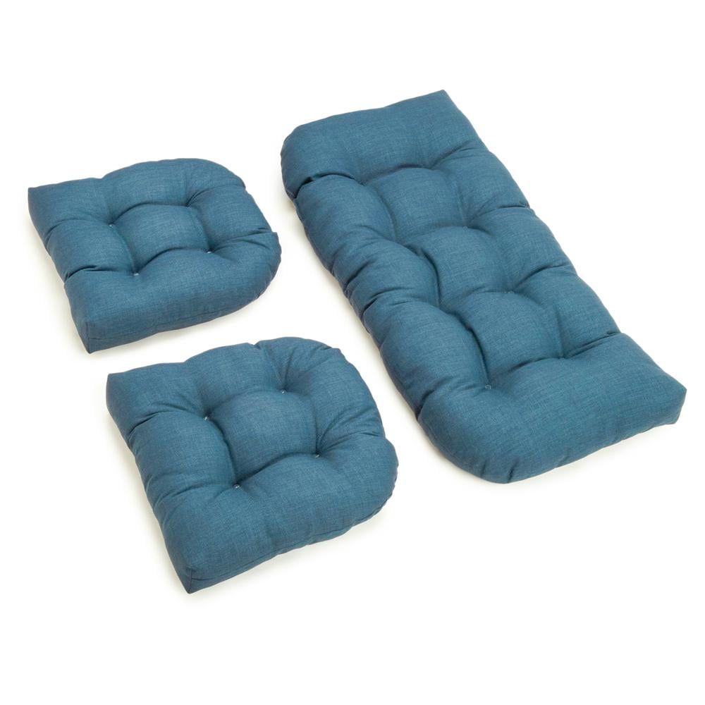 Sea Blue Spun Polyester Tufted Settee Cushion Set