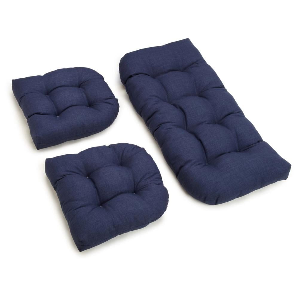 Azul Blue Spun Polyester Tufted Settee Cushion Set