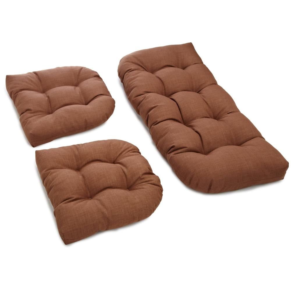 Mocha Brown Spun Polyester Tufted Settee Cushion Set, 3-Piece