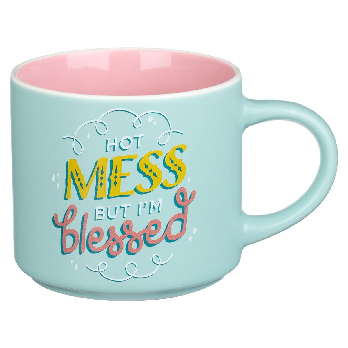 Light Aqua and Pink Ceramic Mug with Inspirational Quote