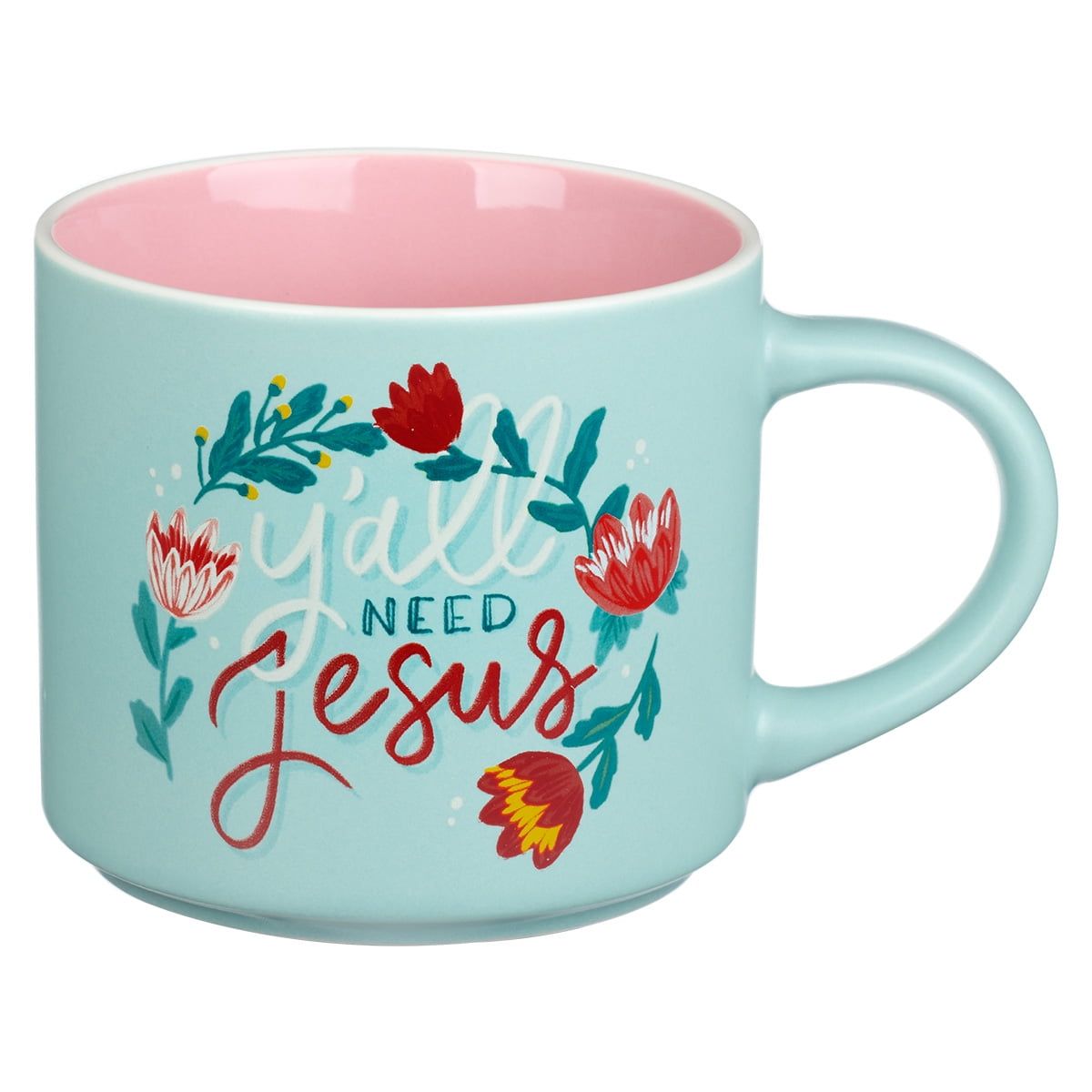 Aqua and Pink Ceramic Floral 15oz Coffee Mug