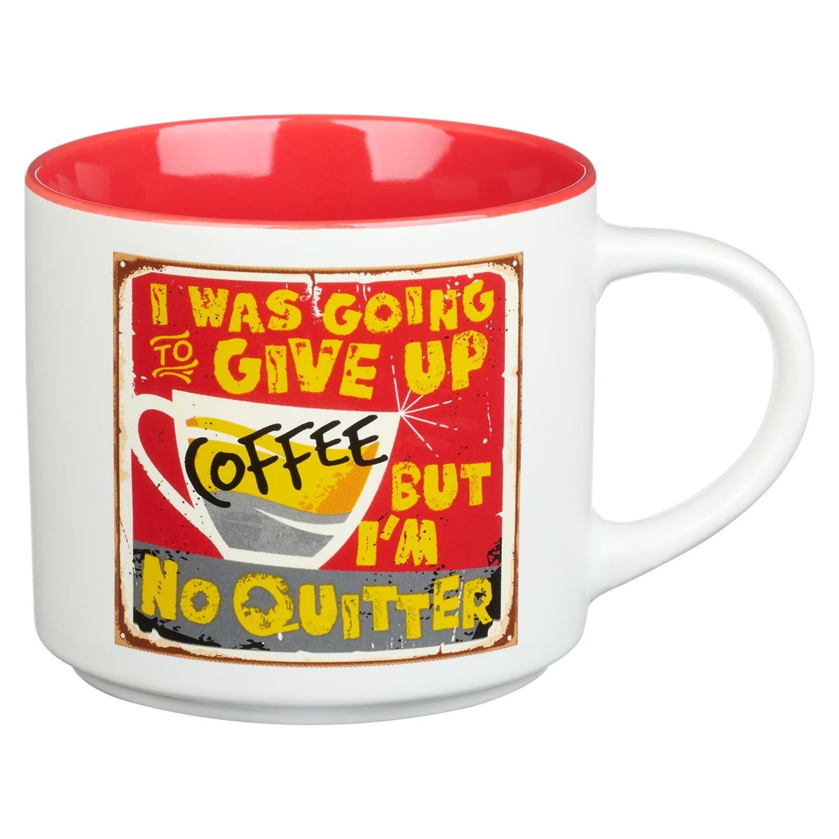 Retro Red and White Ceramic Coffee Mug with Funny Quote