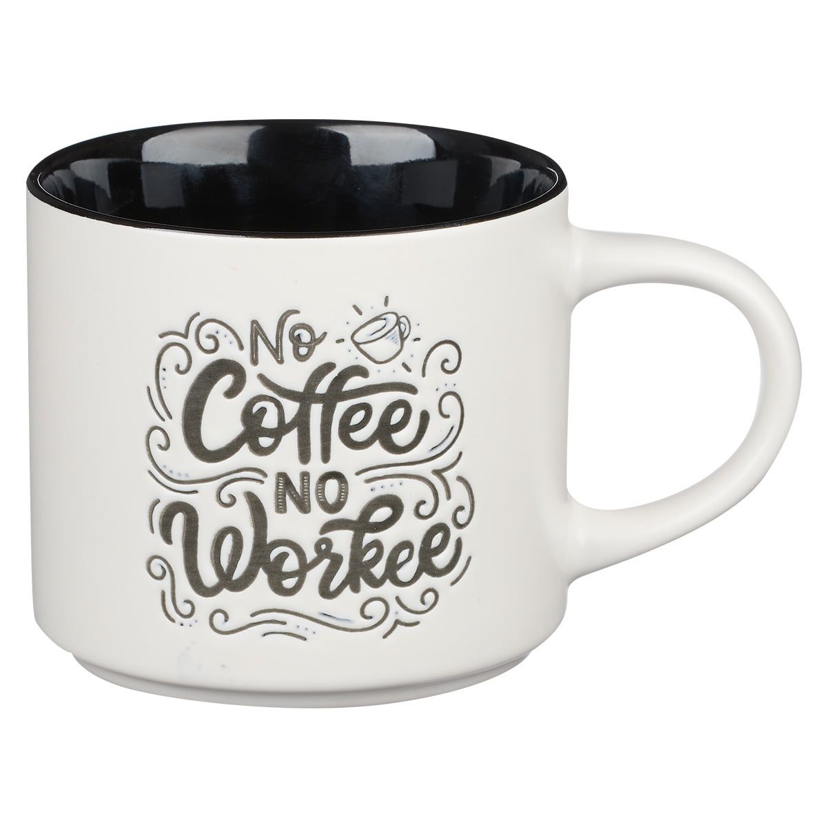 XL White and Black Ceramic Coffee Mug with Funny Quote