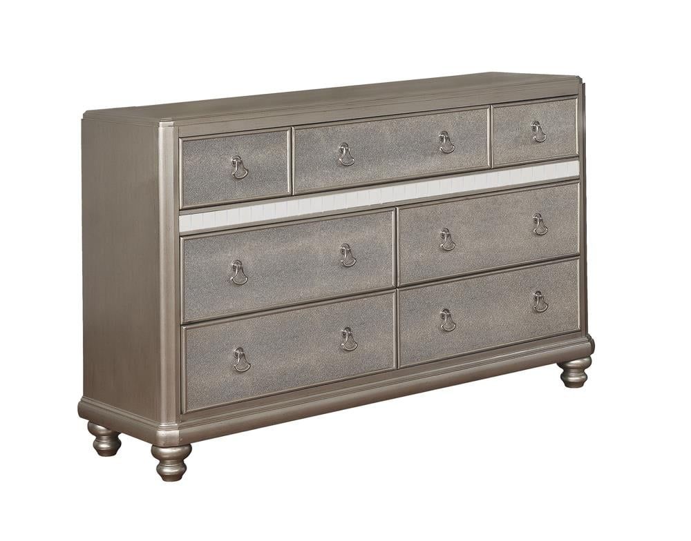 Glamorous Platinum 65.5" Metallic Dresser with Mirrored Accents