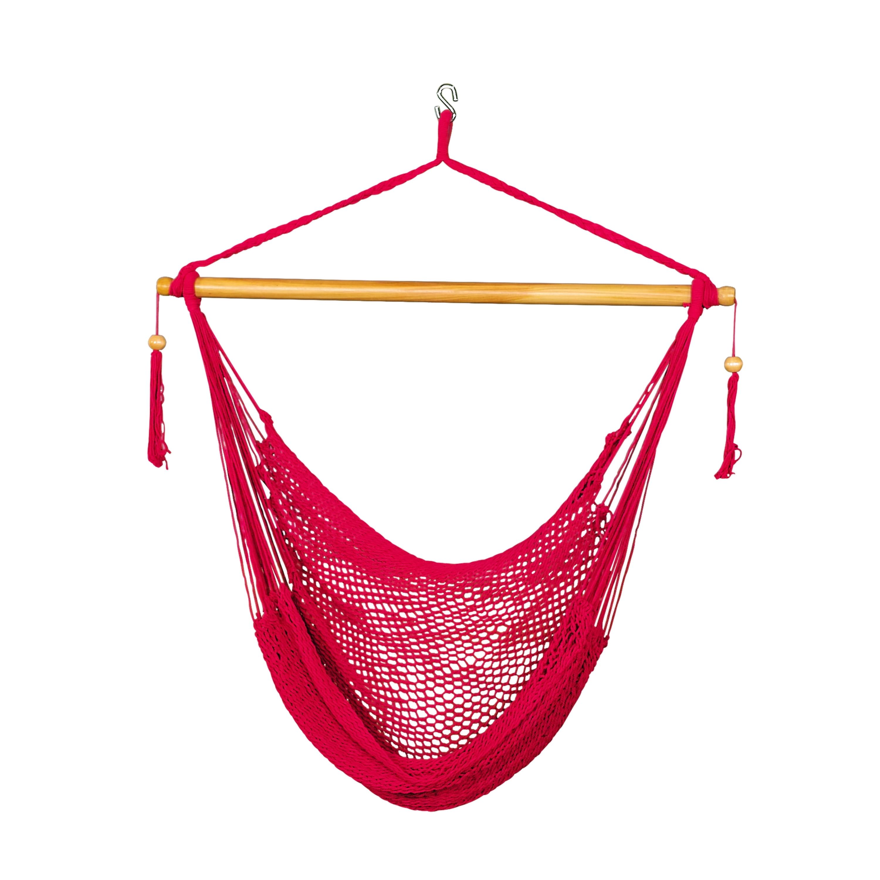 Cotton Bliss Single-Layer Hanging Hammock Chair with Tassels - Red