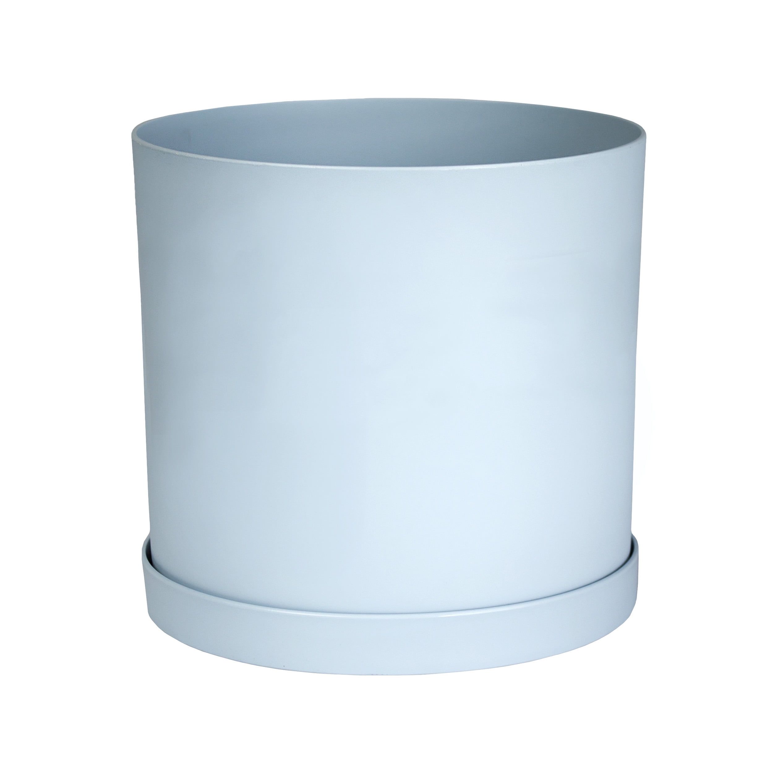 Misty Blue Modern Round Resin Planter with Saucer - 18 in.