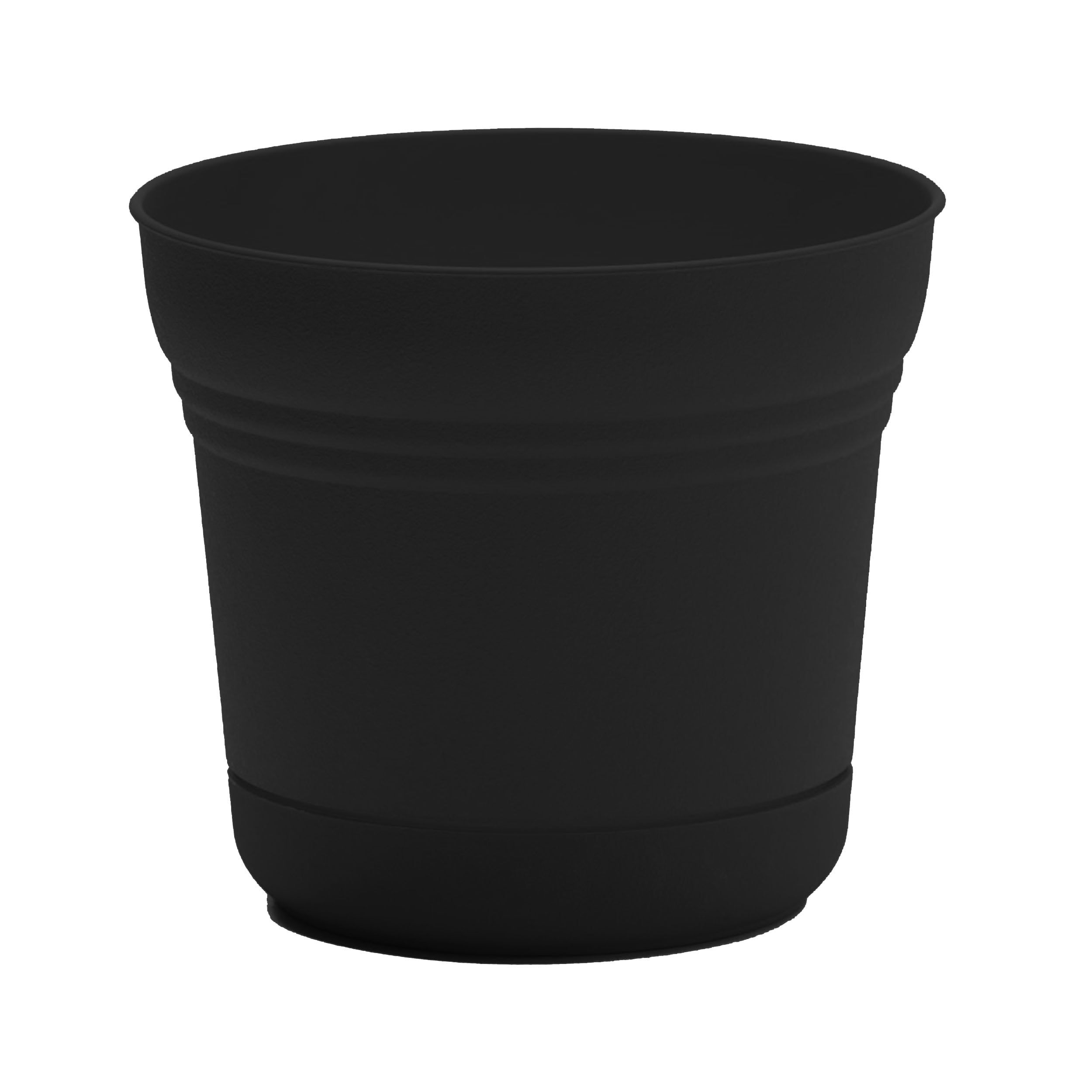 Saturn 12-inch Black Round Resin Planter with Saucer