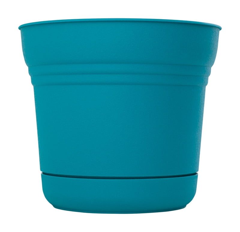 Bermuda Teal 14-Inch Round Resin Planter with Saucer