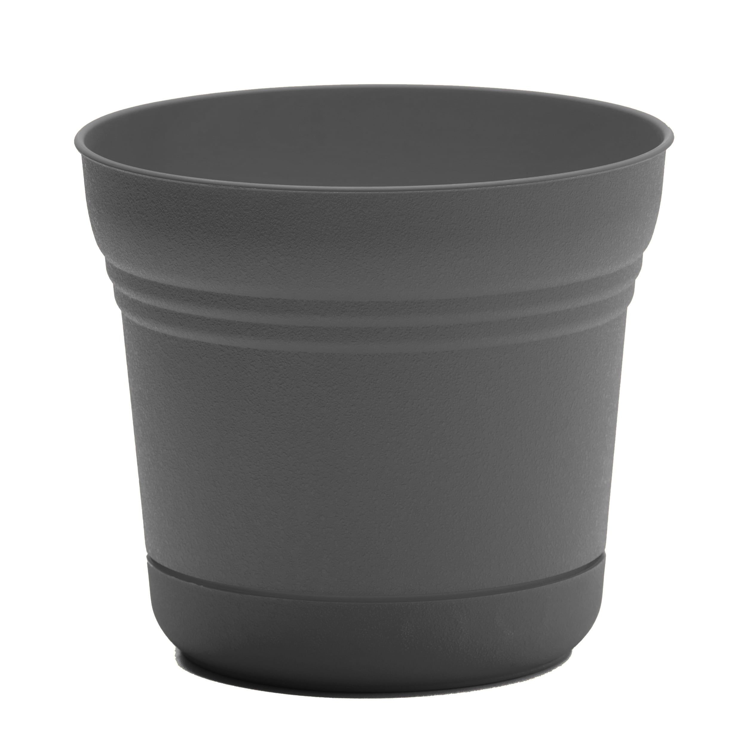 Charcoal Gray 14.5" Round Resin Planter with Saucer