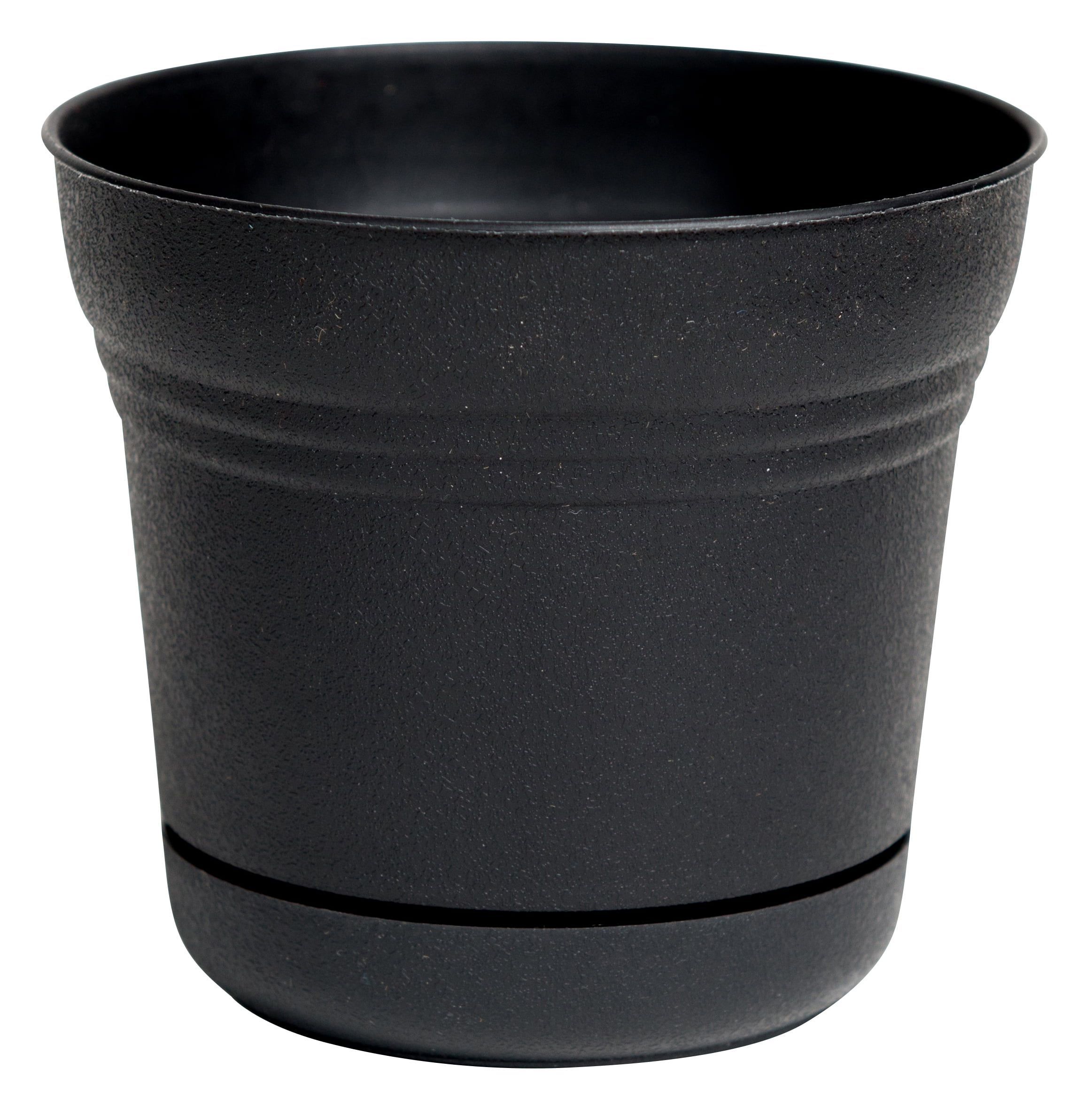 Saturn 14" Black Matte Durable Plastic Round Planter with Saucer Tray