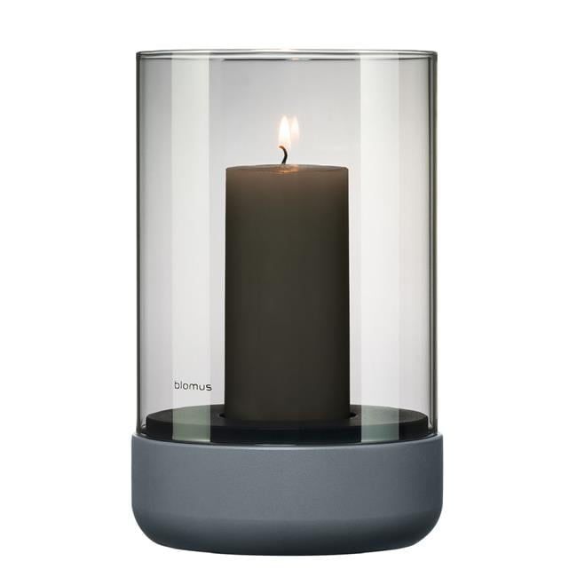 Medium Steel Gray Glass Hurricane Tealight Lamp