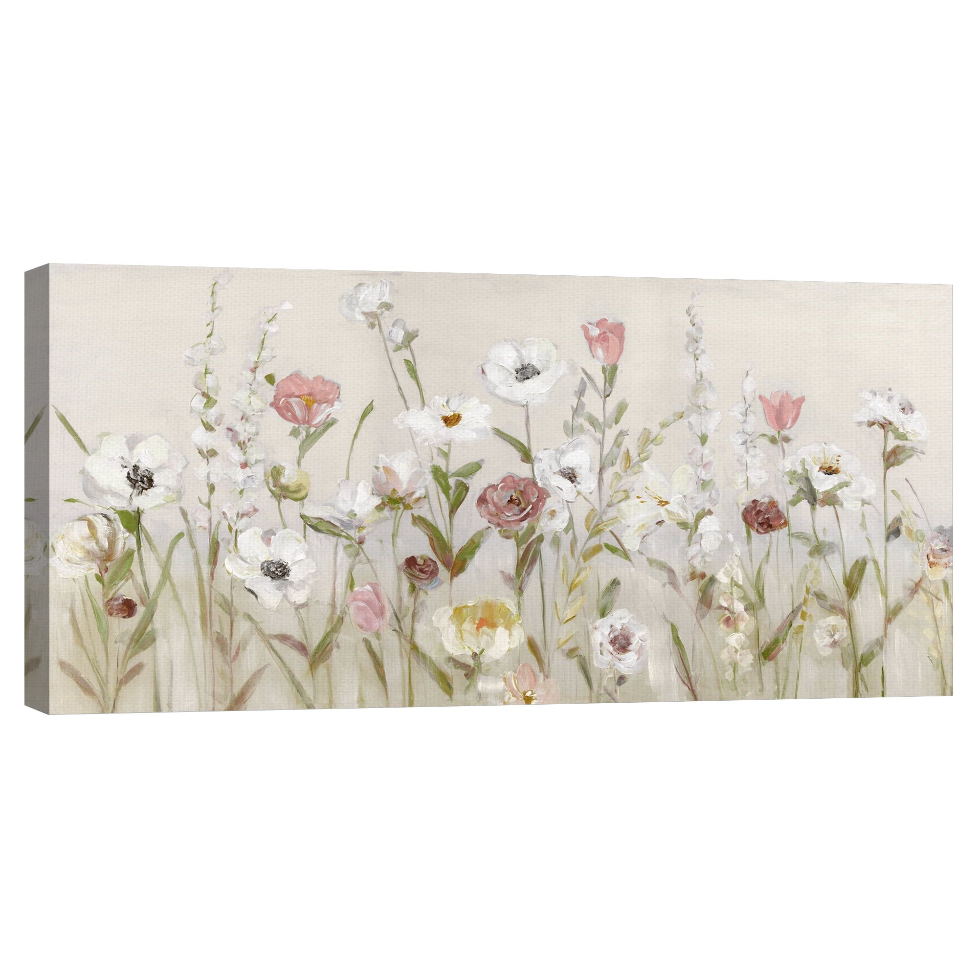 Blooming Wildflowers Beige and White Canvas Art Print