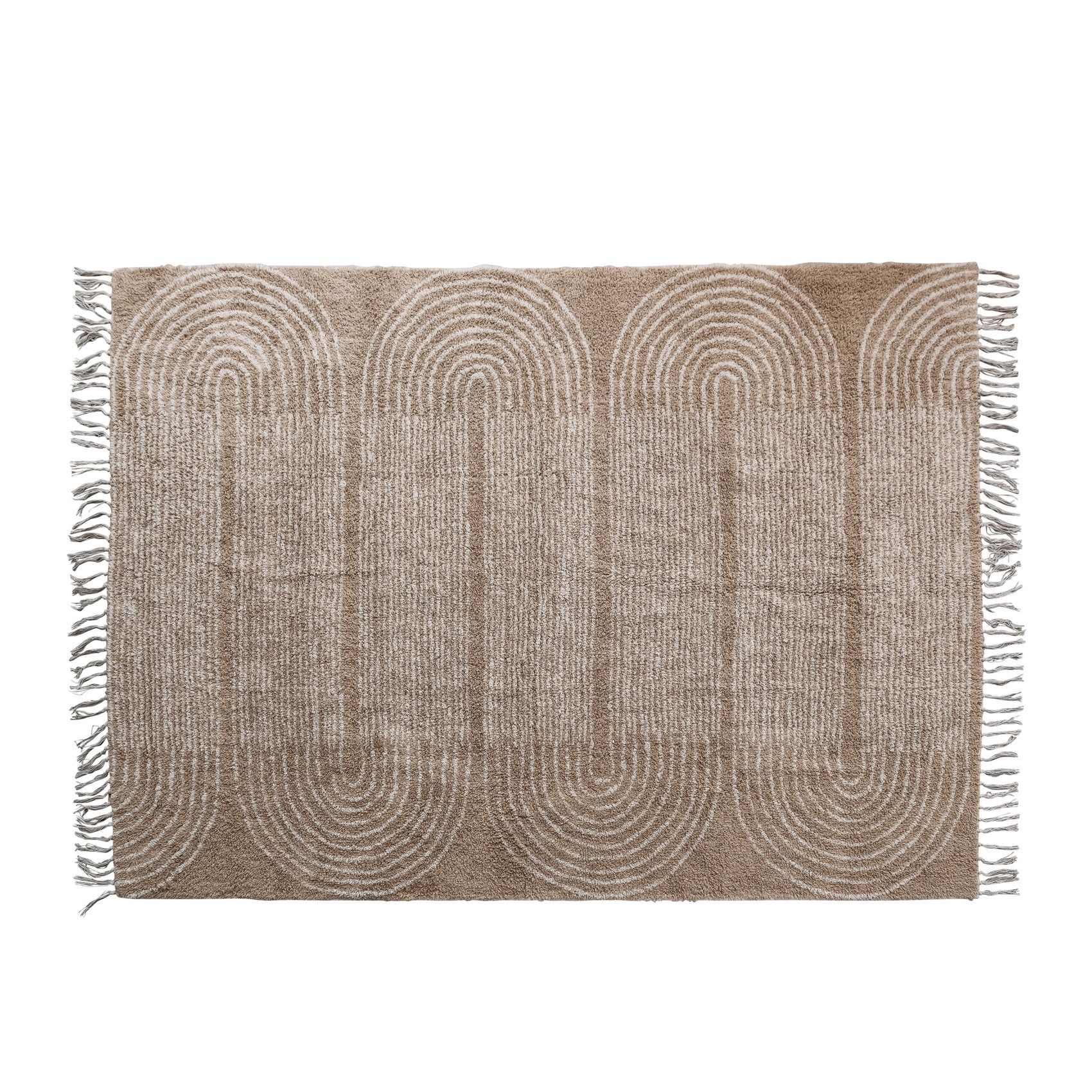 Brown Tufted Wool and Cotton Geometric Rug with Fringe