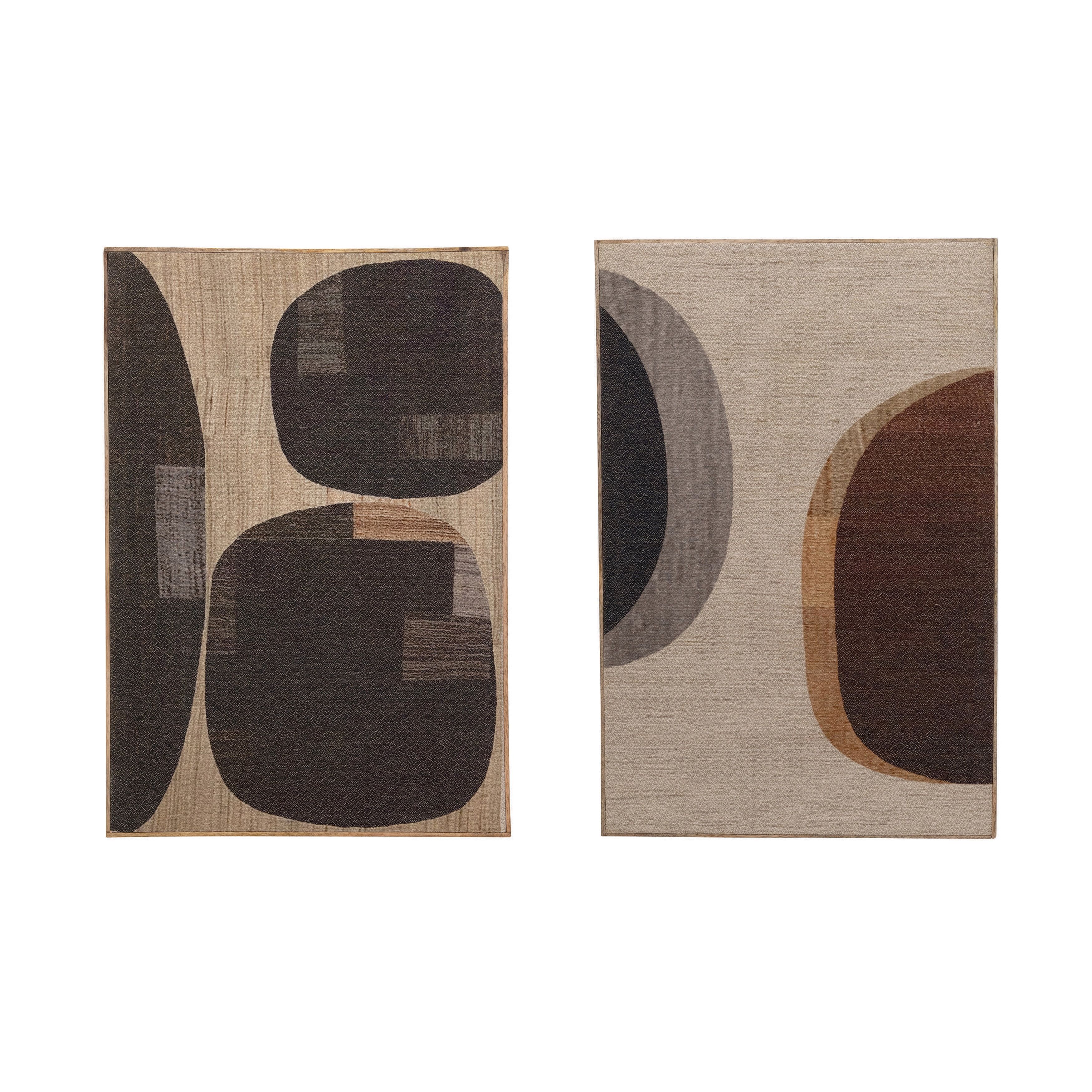 Mango Wood Framed Black and Beige Abstract Canvas Wall Art Set