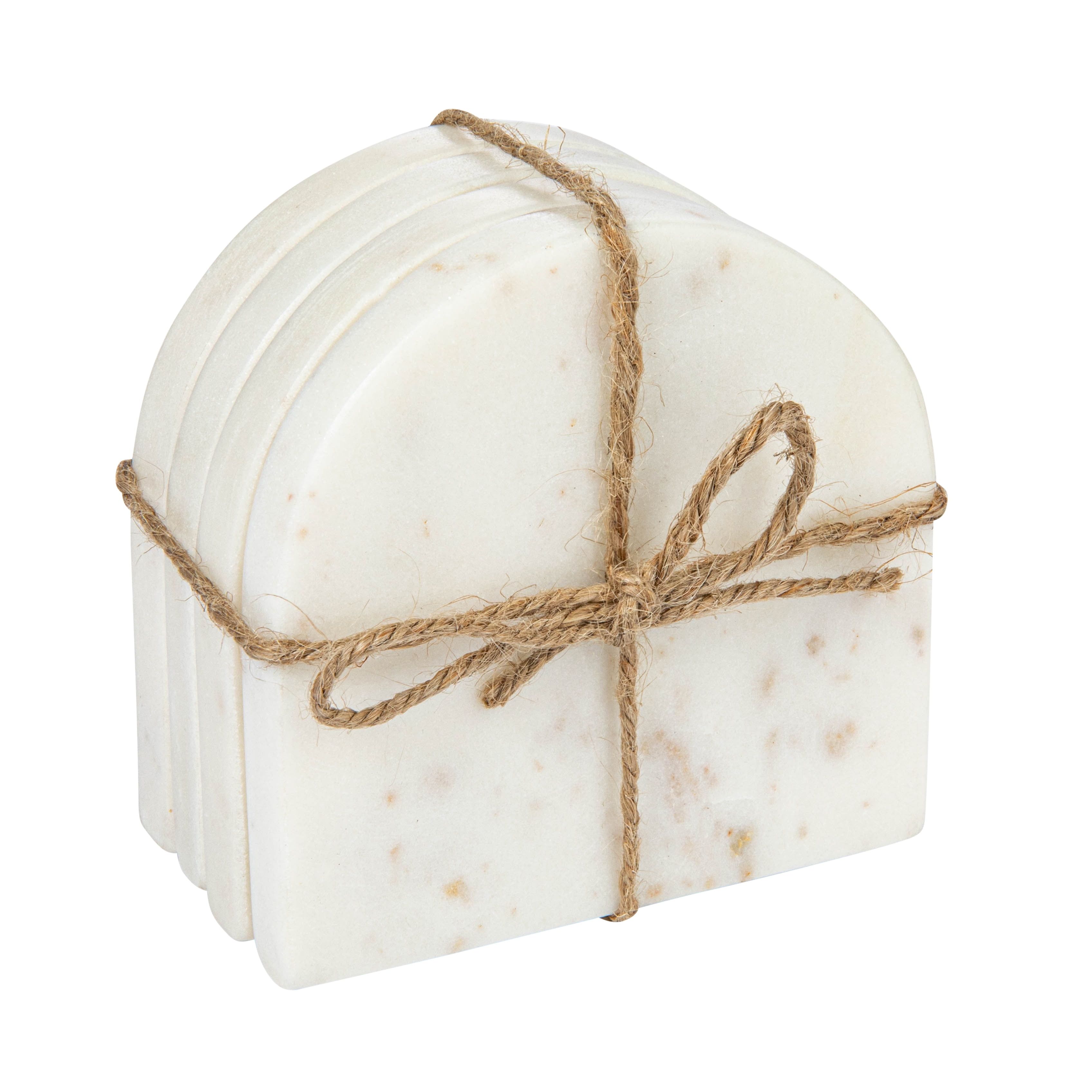 White Arched Marble Coasters, Set of 4