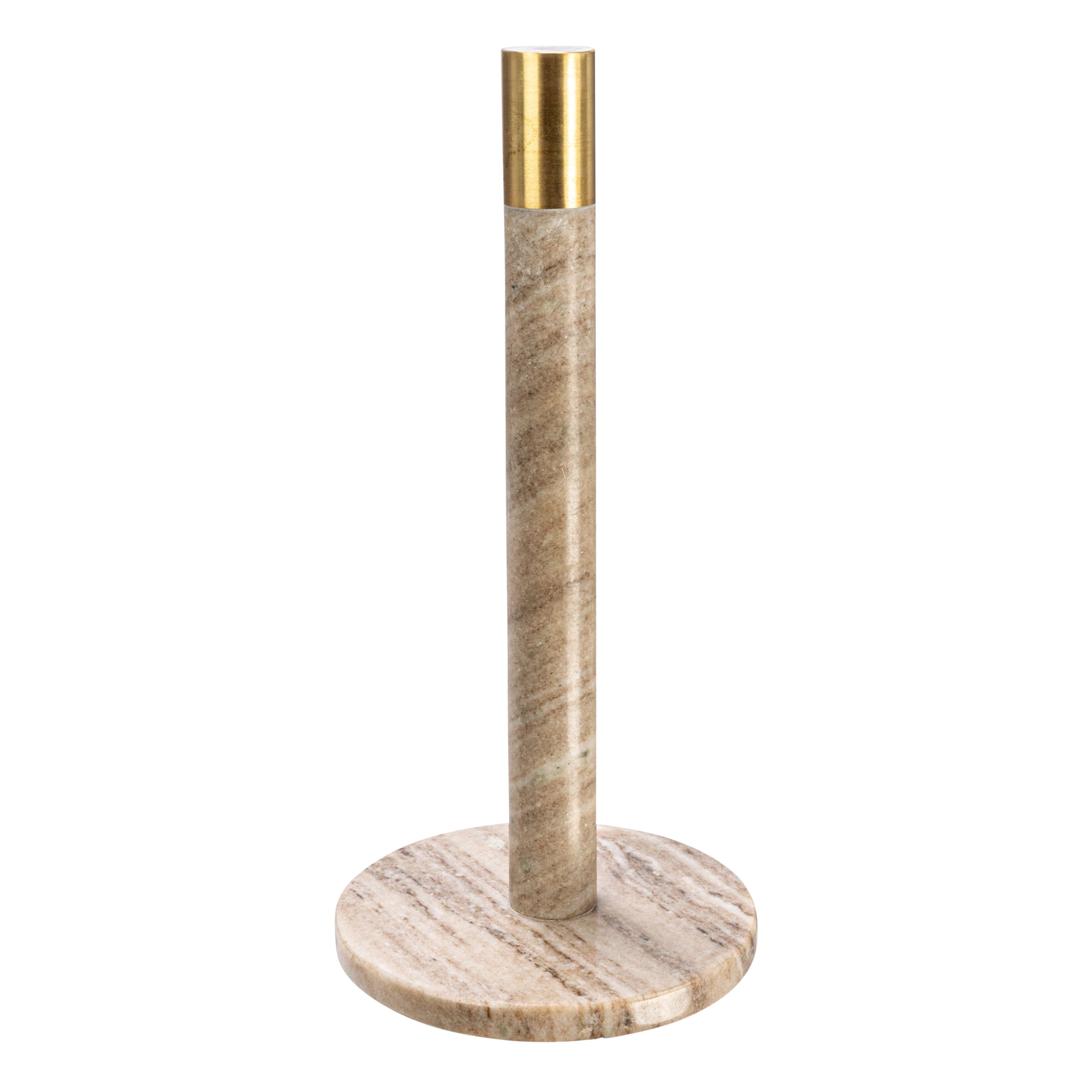 Beige Marble Paper Towel Holder with Brass Accent