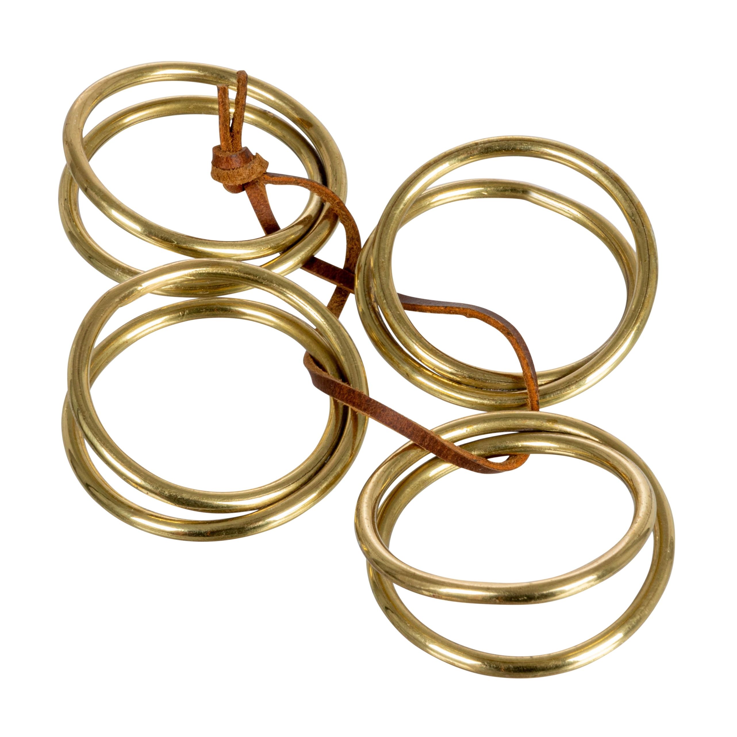 Modern Brass Napkin Rings with Leather Tie, Set of 4