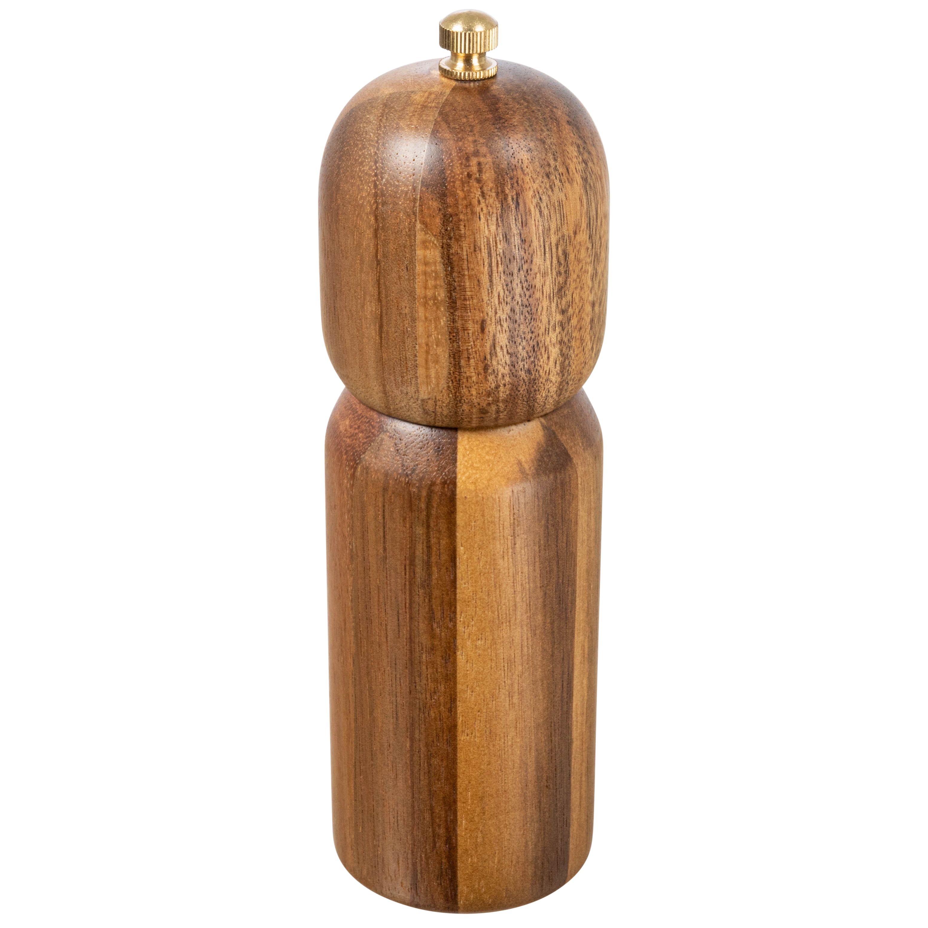 Acacia Wood and Brass Salt and Pepper Mill, 7.25"