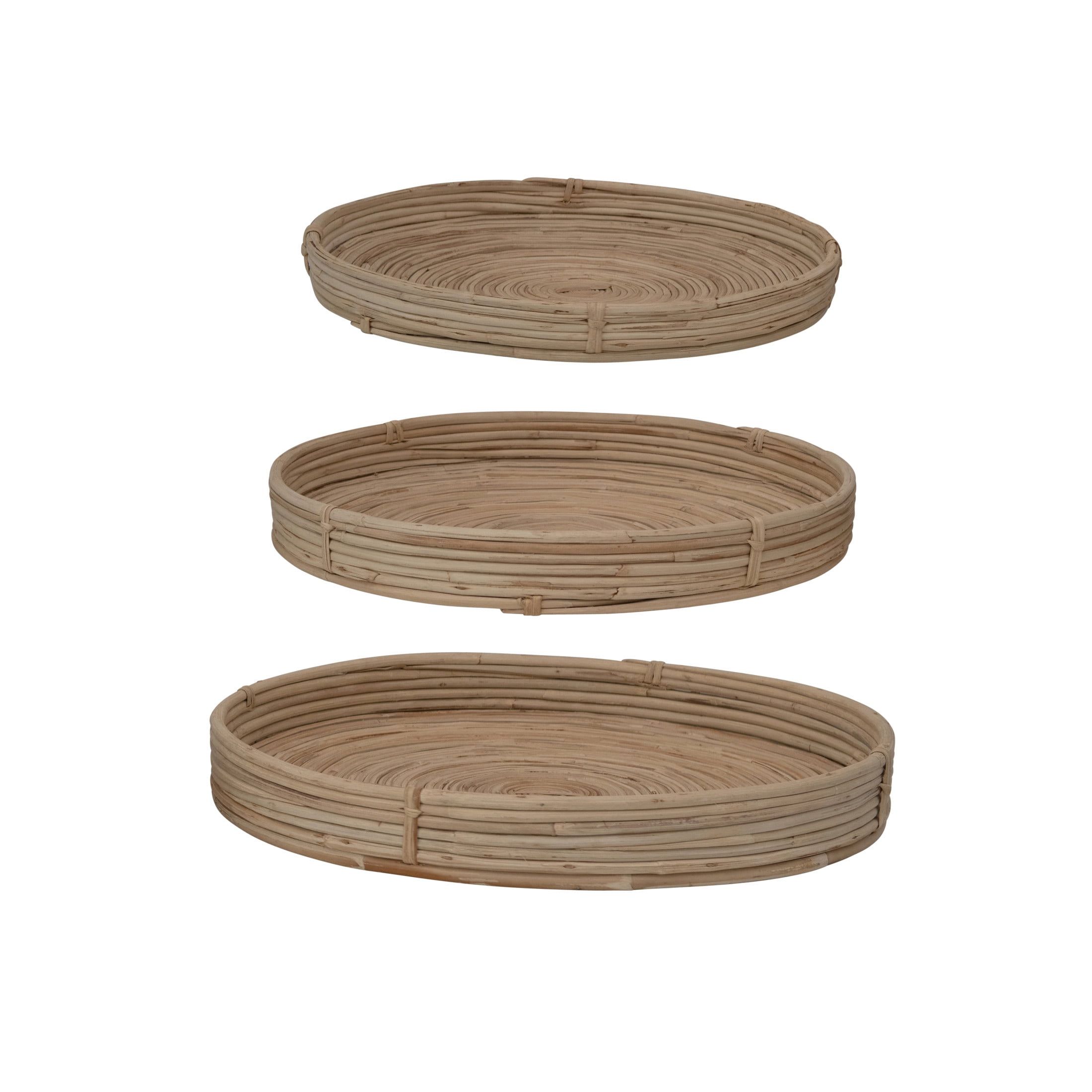 Natural Hand-Woven Round Rattan Trays, Set of 3