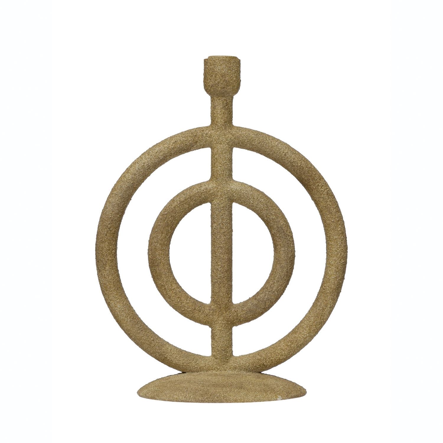 Beige Resin Ringed Taper Candle Holder with Distressed Finish