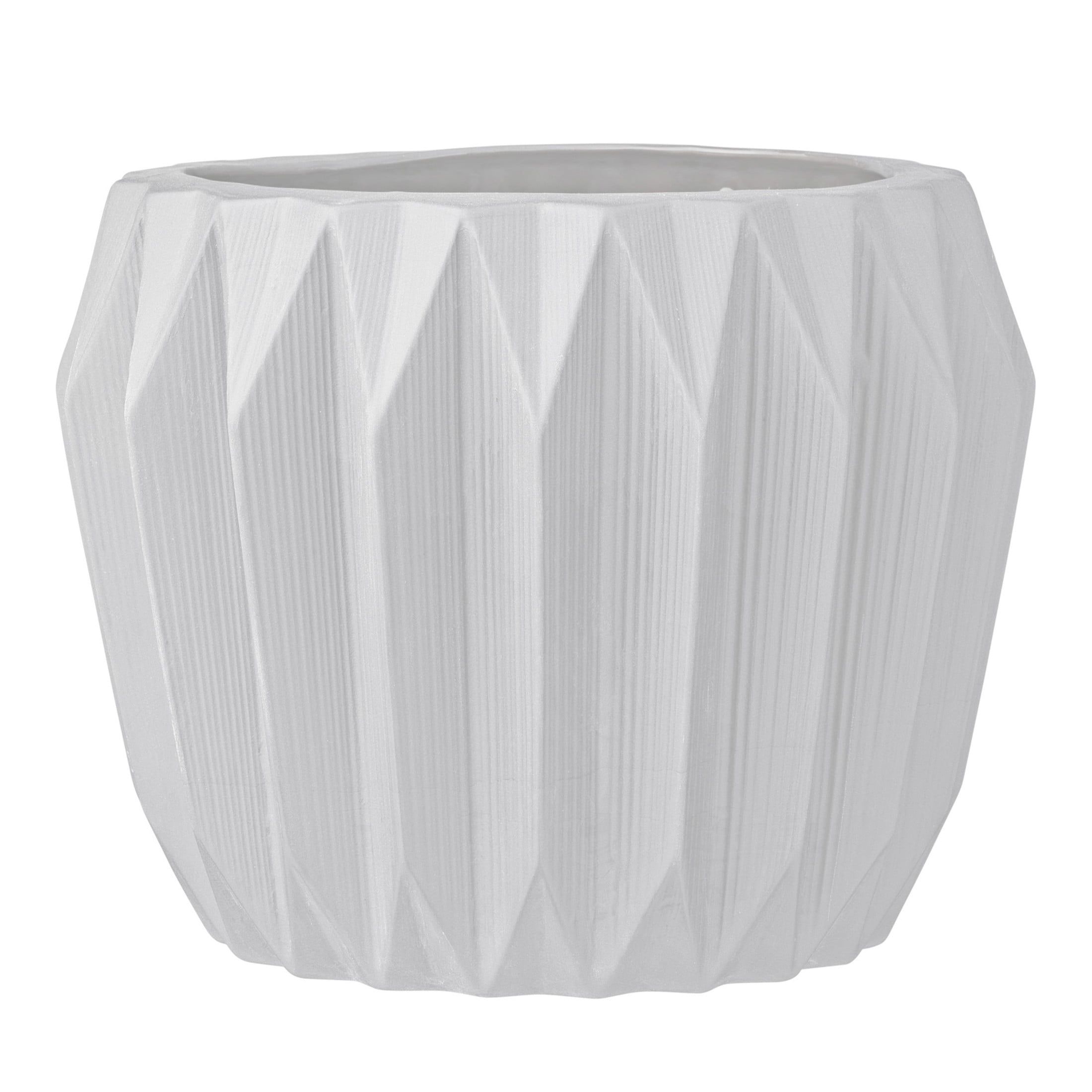 Matte White Faceted Ceramic Bowl Planter