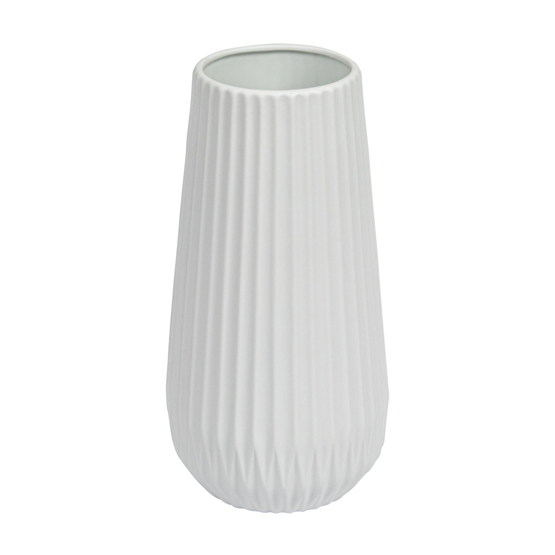 Matte White Ceramic Fluted Vase, 11.5"