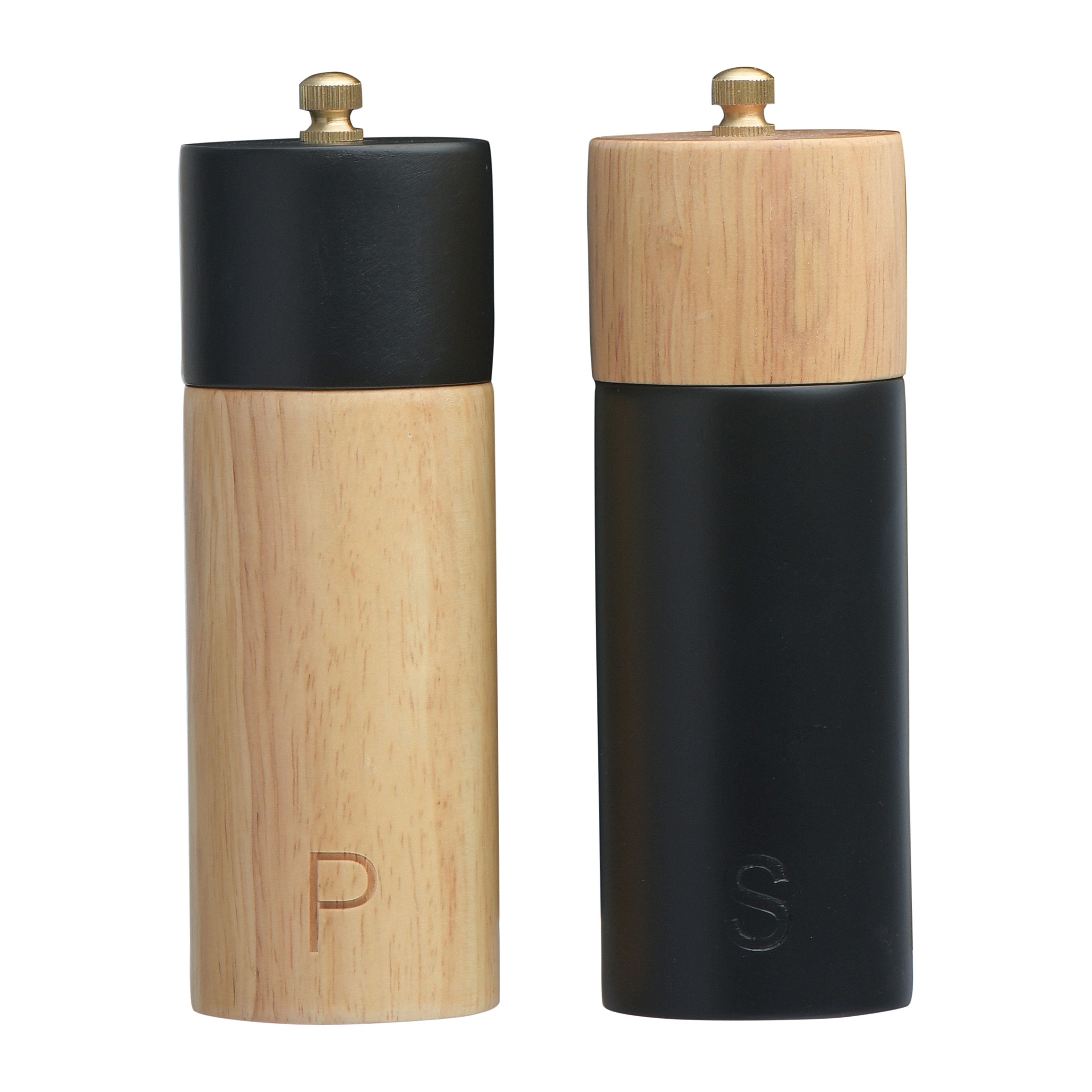 Two-Tone Black and Natural Wood Salt and Pepper Mills