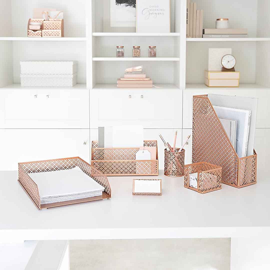 Rose Gold 6-Piece Steel Desk Organizer Set