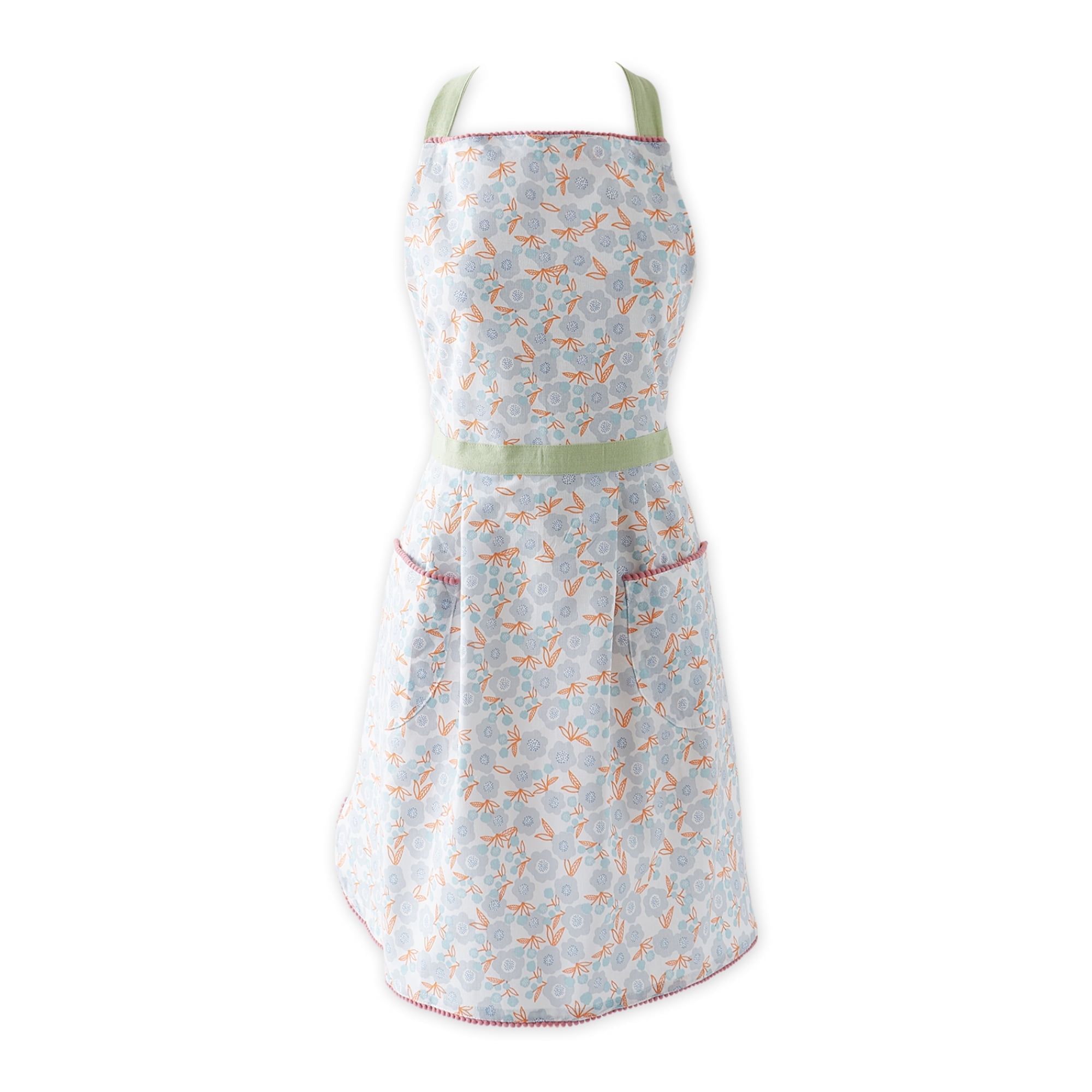 Blue Blossom Floral Cotton Apron with Pockets